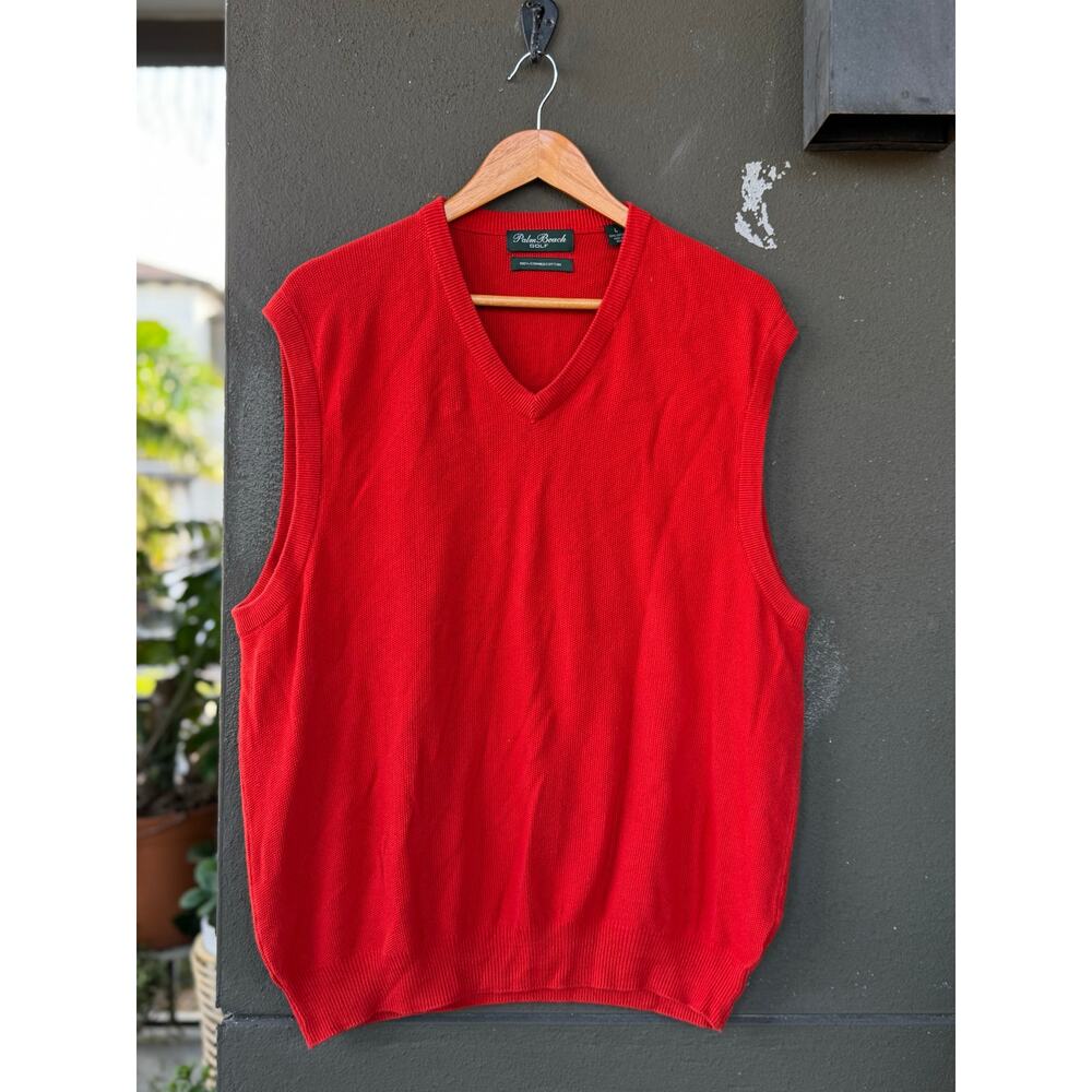 Palm Beach Golf Men’s Large Knit Sweater Vest Classic Red Combed Cotton V-Neck